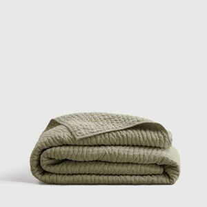 Quince Olive Green European Linen Cotton Stitch Quilt